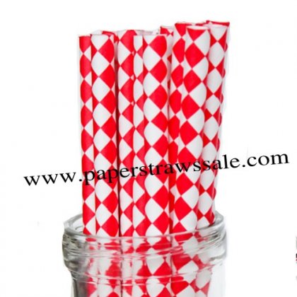 Paper Drinking Straws Red Harlequin Diamond 500pcs [hdpaperstraws010]