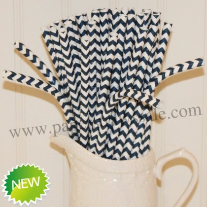 Navy Zig Zag Bendy Paper Straws 500pcs