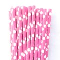 White Polka Dot Hot Pink Paper Straws 500 Pcs