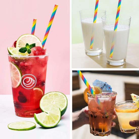 Colorful Rainbow Stripe Paper Drinking Straws 500pcs - Click Image to Close