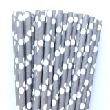 Grey Gray With White Polka Dot Paper Straws 500 Pcs