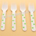 Wooden Forks Green Polka Dot Printed 100pcs