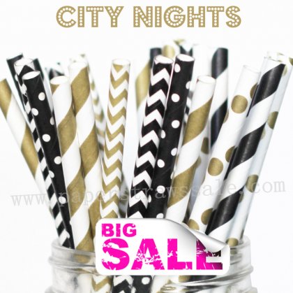 300pcs City Nights Paper Straws Mixed