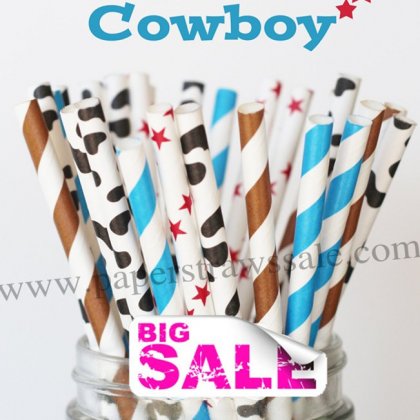 200pcs COWBOY Western Themed Paper Straws Mixed