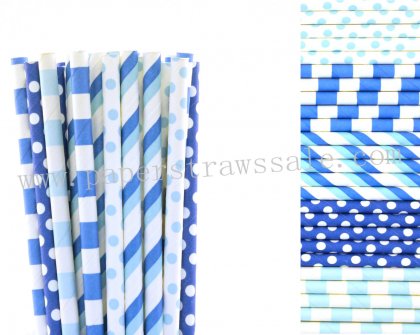 250pcs Light and Royal Blue Paper Straws Mixed [themedstraws276]