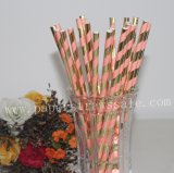 Gold Foil Light Pink Striped Paper Straws 500pcs