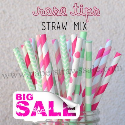 250pcs Rose Tips Paper Straws Mixed