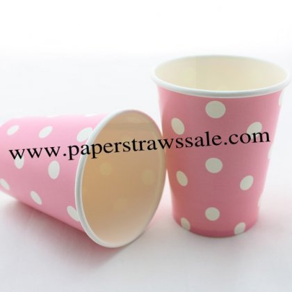 90Z Pink Paper Drinking Cups White Dot 120pcs [dpapercups024]
