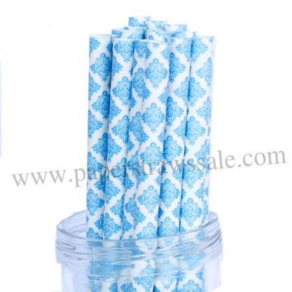 Damask Paper Straws Royal Blue 500pcs [dapaperstraws003]