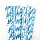125 Pcs Mixed 5 Styles Blue Drinking Paper Straws