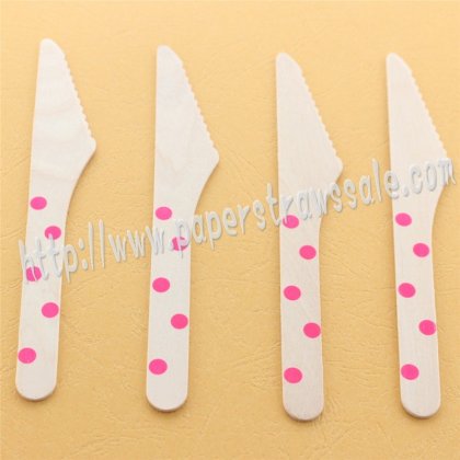 Wooden Knives with Hot Pink Dot Print 100pcs