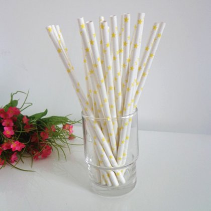 Paper Straws With Yellow Stars Print 500pcs [stpaperstraws002]