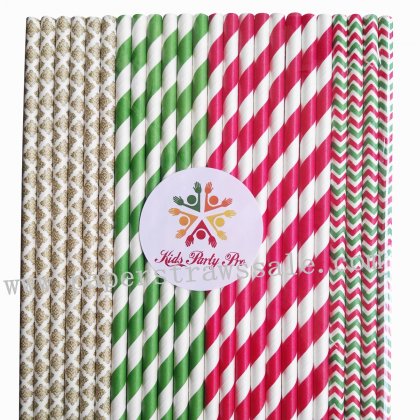 200pcs Christmas Party Paper Straws Mixed [newthemedstraws004]