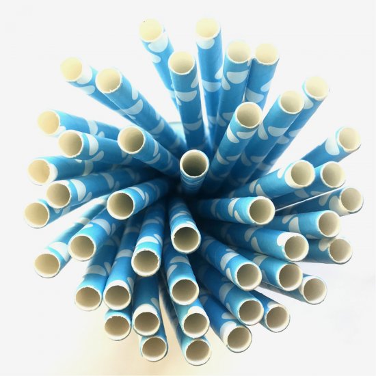White Polka Dot Blue Paper Straws 500 Pcs - Click Image to Close