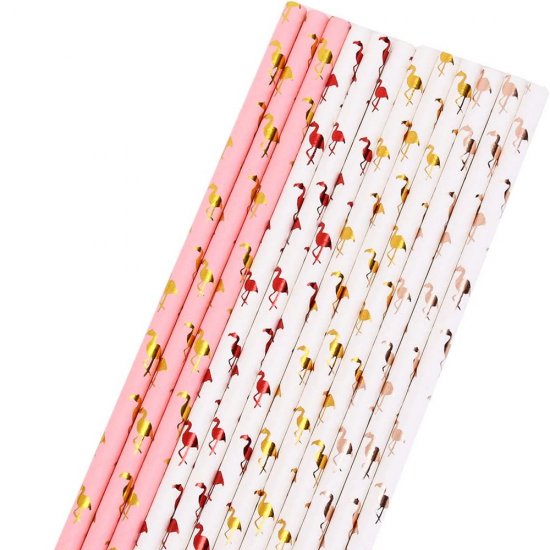 100 Pcs/Box Mixed Metallic Foil Flamingo Paper Straws - Click Image to Close