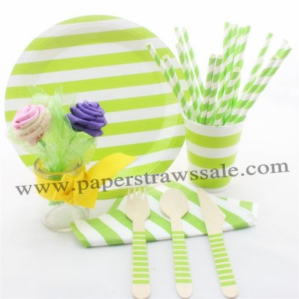 168 pieces/lot Green Striped Party Tableware Set
