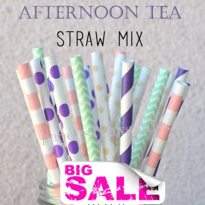 200pcs Afternoon Tea Themed Paper Straws Mixed [themedstraws210]