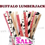 200pcs BUFFALO LUMBERJACK Party Paper Straws Mixed