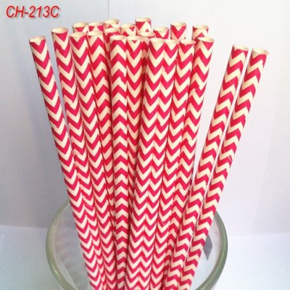 Paper Drinking Straws Printed Deep Pink Chevron 500pcs [cpaperstraws014]