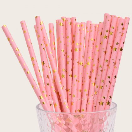 Assorted Star Paper Straws Light Pink Gold Foil 500 pcs [foilstraws066]