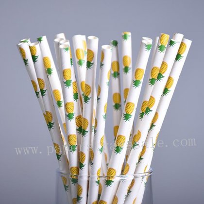 Fruit Print Yellow Pineapple Paper Straws 500pcs