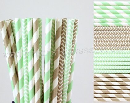 200pcs Mint Green and Grey Paper Straws Mixed [themedstraws284]