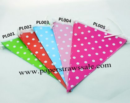 50 Strings Polka Dot Party Bunting Flags Mixed 5 Colors [paperflags030]