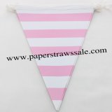 Baby Pink Striped Paper Bunting Flags 20 Strings