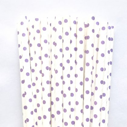 White With Lilac Lavender Swiss Dot Paper Straws 500 Pcs