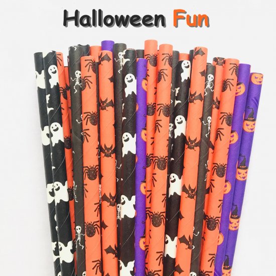 100 Pcs/Box Mixed Party Halloween Fun Paper Straws - Click Image to Close