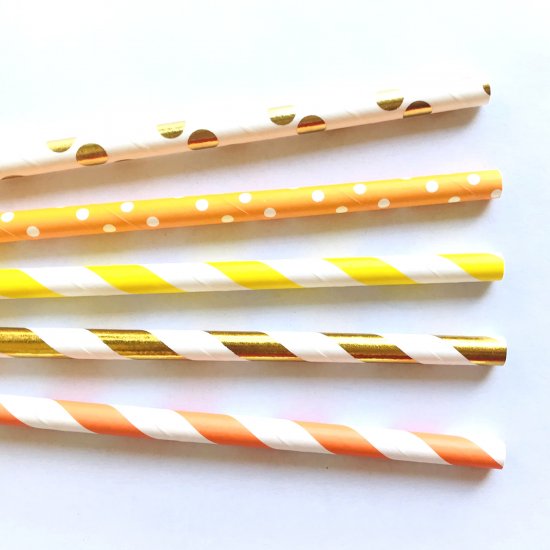 100 Pcs/Box Mixed Orange Yellow Gold Thankful Paper Straws - Click Image to Close