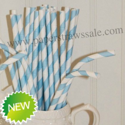 Light Blue Stripe Bendy Paper Straws 500pcs [bendystripe003]