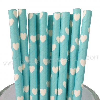 White Heart Light Blue Paper Straws 500pcs