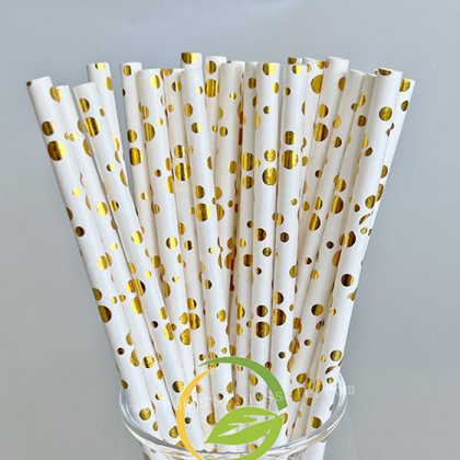 Bubble Assorted Dot Paper Straws Metallic Gold Foil 500 pcs [foilstraws058]