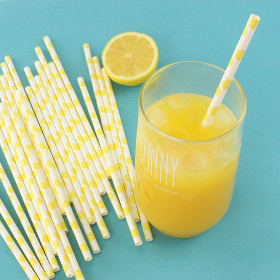100 Pcs/Box Fruit Yellow Lemon Paper Straws - Click Image to Close