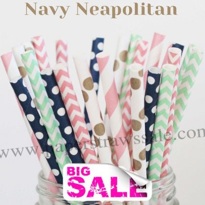 250pcs NAVY NEAPOLITAN Themed Paper Straws Mixed [themedstraws101]