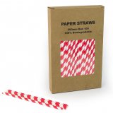 100 pcs/Box Bright Red Striped Paper Drinking Straws