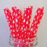 Red Christmas Tree Holiday Paper Straws 500pcs