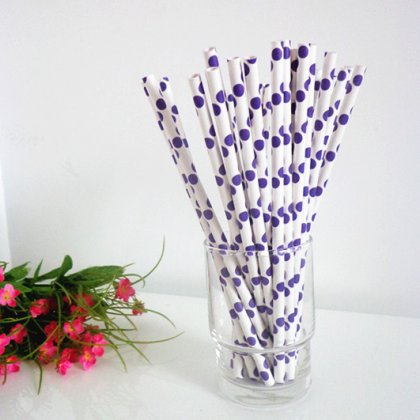 Purple Polka Dot Paper Straws Wholesale 500pcs [ppaperstraws018]