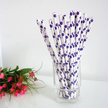 Purple Polka Dot Paper Straws Wholesale 500pcs