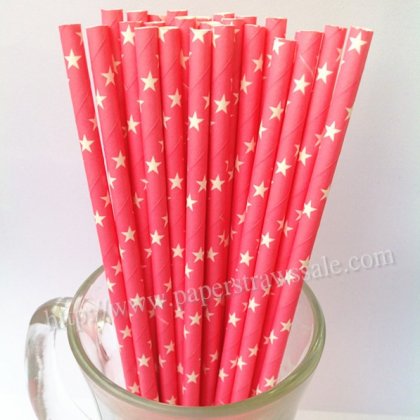 White Star Hot Pink Paper Drinking Straws 500pcs [stpaperstraws007]