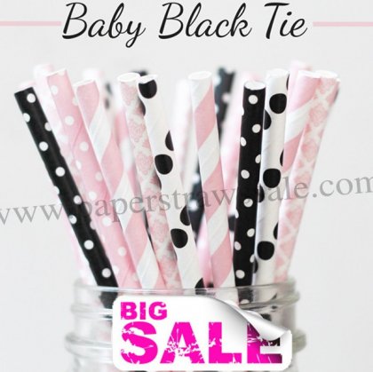 250pcs BABY BLACK TIE Paper Straws Mixed