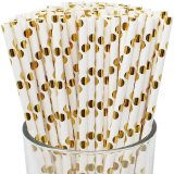 Foil Gold Polka Dot Paper Straws Clearance