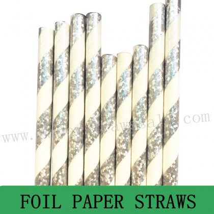 Paper Straws Dot Glitter Silver Foil Stripe 500pcs [foilstraws008]
