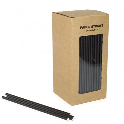 250 pcs/Box Solid Plain Black Paper Straws [blackstraws250]