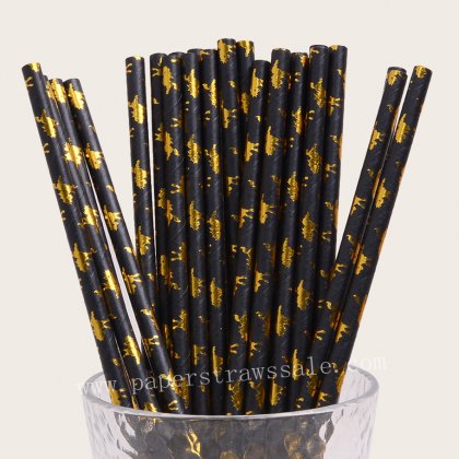 Horse Paper Straws Black Gold Foil 500 pcs