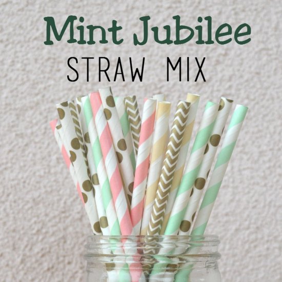 100 Pcs/Box Mixed Mint Jubilee Party Paper Straws - Click Image to Close