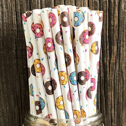 Colored Doughnut Donut Paper Straws 500 pcs [donutpaperstraws001]