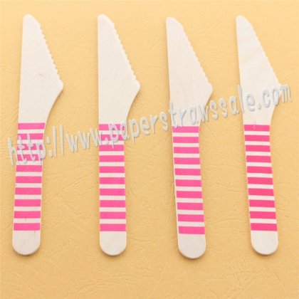 Wooden Knives with Hot Pink Striped Print 100pcs