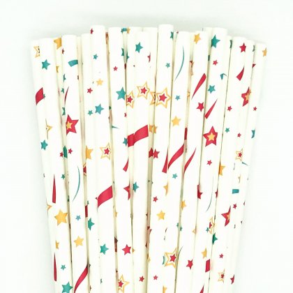 Red Aqua Yellow Star Ribbon Holiday Paper Straws 500 Pcs